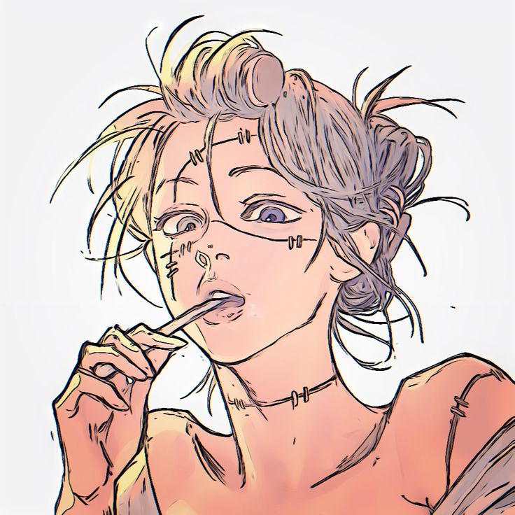 a drawing of a woman brushing her teeth