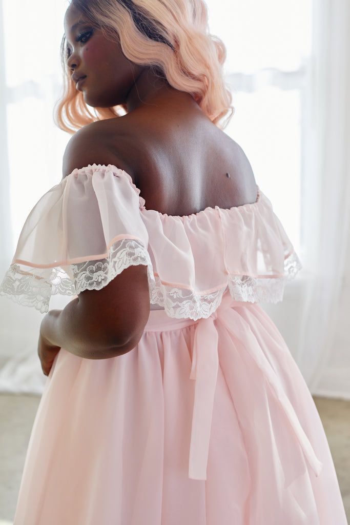 Pink Off-shoulder Gown For Debutante Ball, Pink Feminine Gown With Sweetheart Neckline, Pink Sweetheart Neckline Gown, Pink Off-shoulder Wedding Gown, Marie Antoinette Style Pink Wedding Dress, Pink Floor-length Gown For Wedding Night, Floor-length Pink Gown For Wedding Night, Pink Off-shoulder Gown With Fitted Bodice, Pink Fitted Gown For Wedding Night