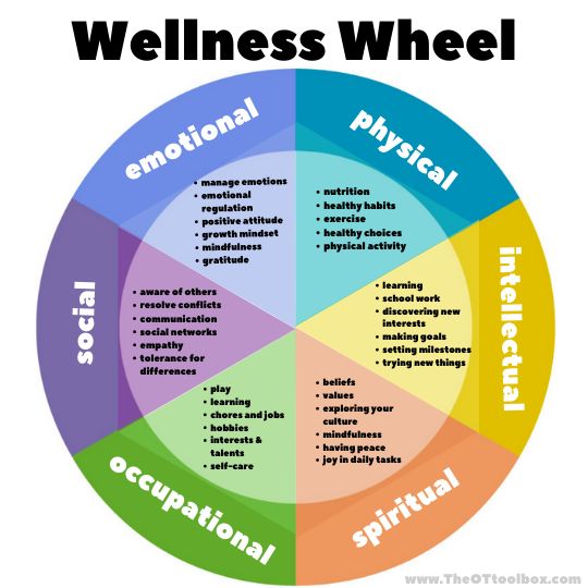 Wellness Wheel for Families - The OT Toolbox Occupational Wellness Activities, Wellness Wheel Bulletin Board, Wellness Wheel Worksheet, Environmental Wellness, Health Classroom, Self Care Wheel, Wellness Wheel, Paleo Kids, School Wellness