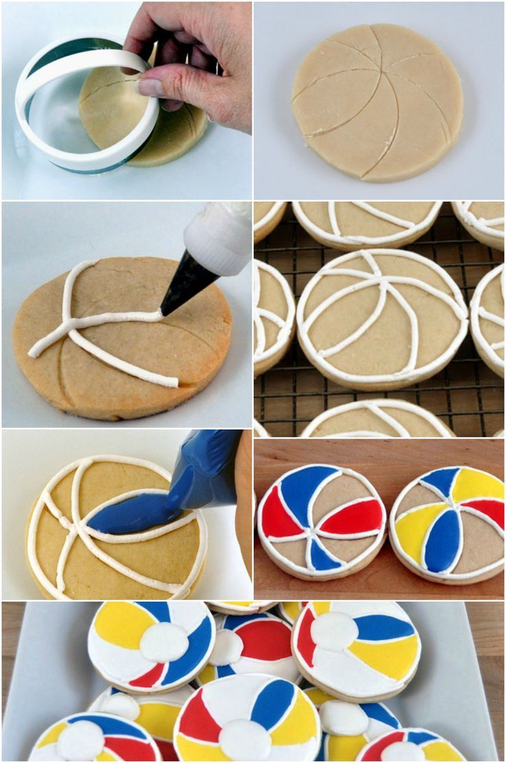 the process of making cookies with fondant and colored icing is shown in multiple pictures