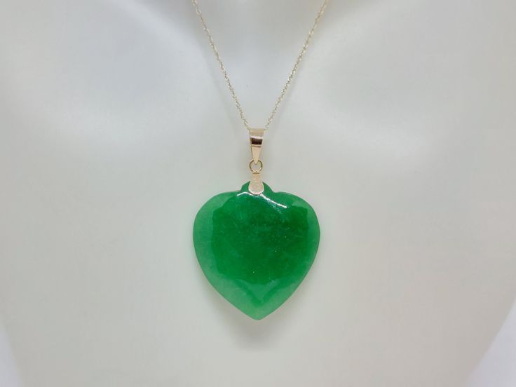 Heart GREEN Jade 14k Solid Yellow Gold Pendant / Necklace 18 Inches Gold Rope Chain. JADE LOVER Heart Pendant. Product Info: - Heart Stone: Green Jade. - Heart Measures: 25mm x 25mm Green Jade. - Pendant Measures: 35x25mm - Metal: 14k Solid Gold. - Chain Length: 18 Inches Rope Chain. - Nice Gift Box Included. Heart-shaped Green Emerald Necklace As Gift, Heart-shaped Green Emerald Necklace For Gift, Green Heart-shaped Emerald Necklace For Gift, Green Heart Pendant Emerald Necklace As Gift, Green Emerald Heart Pendant Necklace As Gift, Green Emerald Heart Pendant Necklace For Gift, Green Emerald Heart Pendant Jewelry, Green Emerald Heart Pendant Necklace, Green Heart-shaped Emerald Necklace