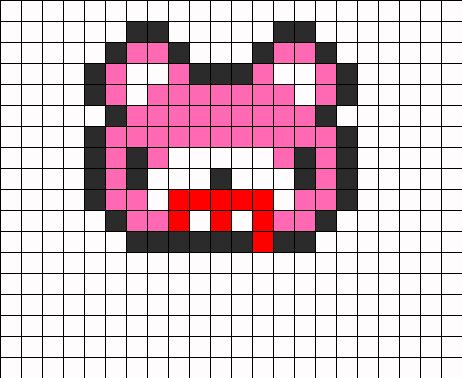 an image of the face of a cat in pink, black and white pixel pattern