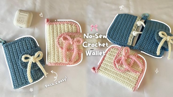 three crocheted purses are shown with instructions on how to sew them