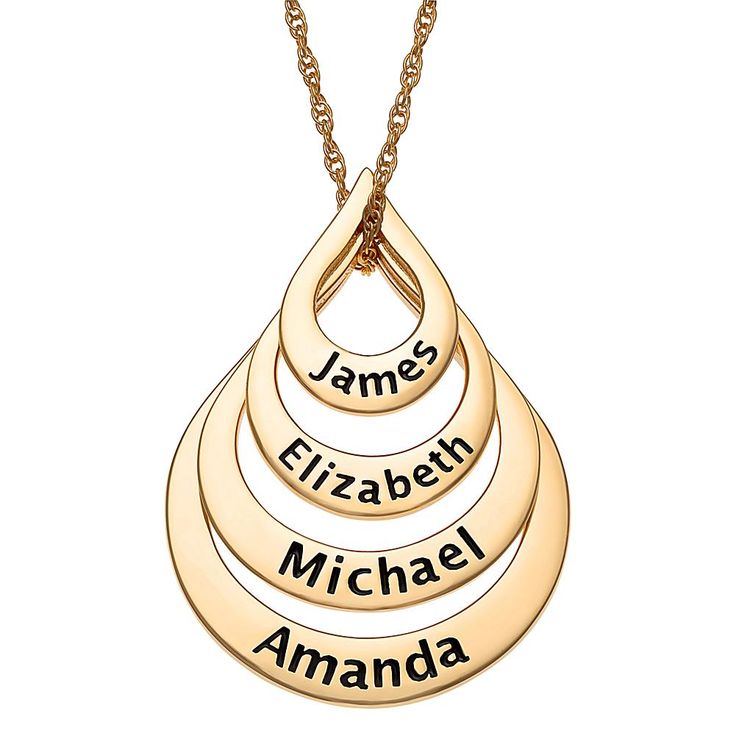 Goldtone Sterling Silver Nesting Teardrop Names Necklace - 4 Names Featuring elegantly nesting stations, this personalized necklace makes a lovely gift for yourself or for a loved one on special days, or any day at all. Design Information Sterling silver pendant 4 nesting, open, teardrop-shaped stations 4 engraved names of your choice on surfaces, one on each station Personalized Teardrop Necklaces For Mother's Day, Personalized Teardrop Necklace For Mother's Day, Personalized Teardrop Pendant Necklace For Anniversary, Gold Evil Eye Necklace, 14k Gold Initial Necklace, Elephant Charm Necklace, Names Necklace, Luck Necklace, Necklace Leaf