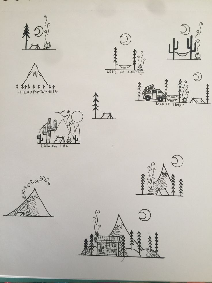 the drawing shows different types of mountains and trees, with one line drawn on it