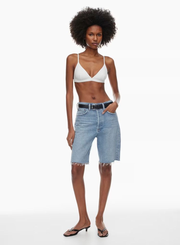 '90S JEAN SHORT | Aritzia Rigid Denim Jeans For Summer Everyday Wear, Summer Rigid Denim Jeans For Everyday, Everyday Rigid Denim Jeans For Summer, Everyday High Waist Summer Jeans, Summer High Waisted Everyday Jeans, Summer High-waist Jeans For Everyday, High Rise Relaxed Fit Bermuda Shorts For Summer, High Rise Bermuda Shorts With Relaxed Fit For Summer, Relaxed Fit Cutoff Shorts With Belt Loops