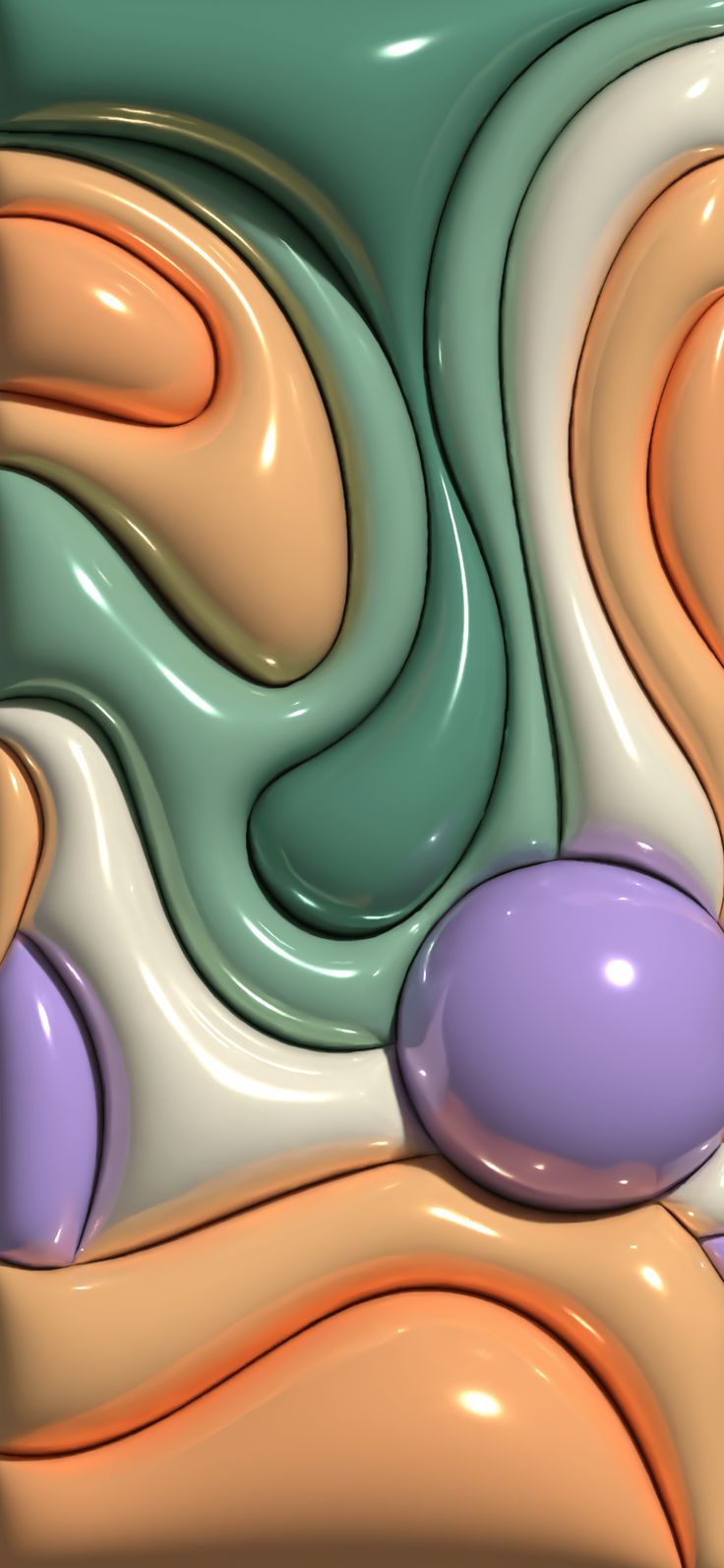 an abstract painting with pastel colors and shapes in the form of wavy, curved lines