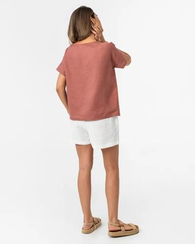 Stylish & Comfy Linen Tops for Women | MagicLinen White Boat Neck Tops For Summer, Relaxed Short Sleeve Top For Summer, Boat Neck Cotton Top For Summer, Cotton Boat Neck Tops For Summer, Summer Cotton Boat Neck Top, Relaxed Crew Neck Short Sleeve Top For Summer, Casual Pink Short Sleeve Top For Summer, Pink Linen Blouse For Summer, Casual Boat Neck Tops For Summer