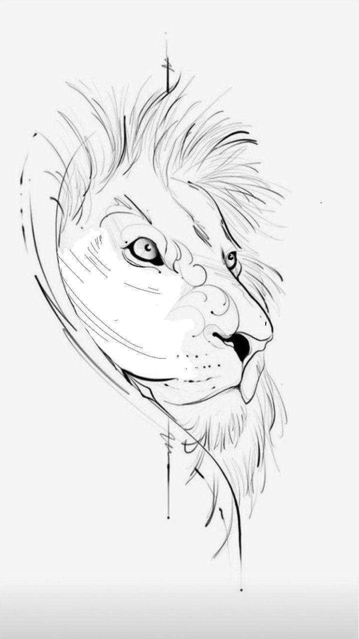 a black and white drawing of a lion's face