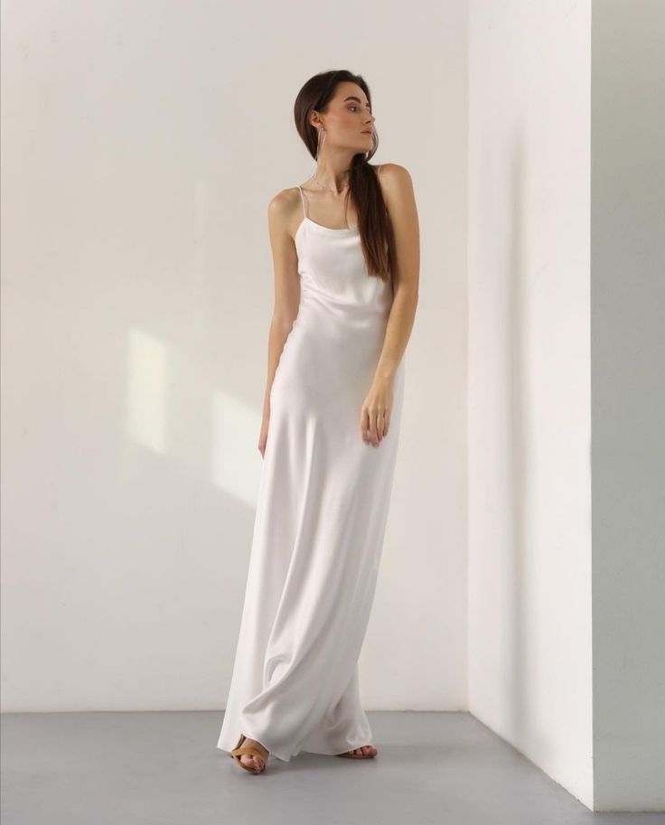 White Silk Floor Length Dress, Mini White Silk Dress, White Silk Slip Dress, Slip Wedding Dress, Simple Bridal Gowns, White Silk Dress, Wedding Dress White, Silk Wedding Dress, Floor Length Dress