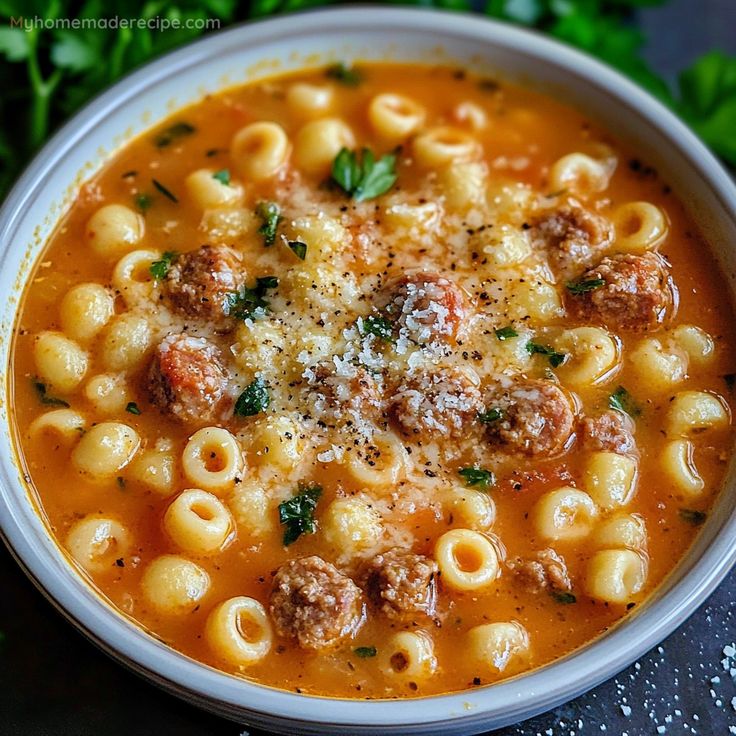 Creamy Italian Sausage Ditalini Soup Recipe - My Home Made Recipe Ditalini Soup, Turkey Soup Recipe, Italian Sausage Soup, Ditalini Pasta, Ww Food, Soups Recipes, Spicy Soup, Hot Italian Sausage, Italian Soup