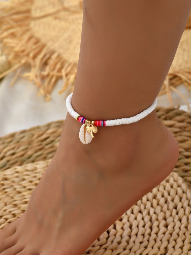 Cute Beach Jewelry, Clay Bead Anklet, Coconut Girl Jewelry, Collar Conchas, Ankle Bracelets Diy, Embellished Fashion, Preppy Jewelry, Beaded Ankle, Beaded Anklet