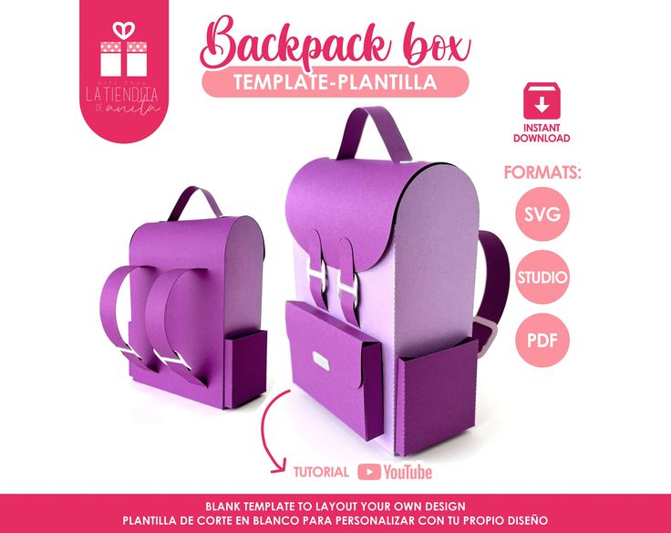 the back pack box is designed to look like an open gift bag and has two separate compartments