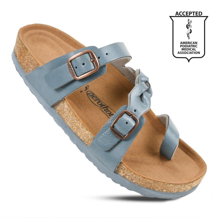 Don't settle for less. Try Aerothotic women's fashion slides Seraph (PU1109) and get comfort, style, and support at an affordable price. The craftsmanship of our cushioned sole arch supportive sandals for women empowers your feet for everyday hustles. You will find two adjustable straps with a cute metallic buckle attached for an ideal fit. The heel cup and raised toe-bar promote stability. The braided strap give an instant appeal to the feet, and the cork sole gives you full strength to walk ca Womens Strappy Sandals, Arch Support Sandals, Supportive Sandals, Sandals Woman, Orthopedic Sandals, Fashion Slides, Womens Slides Sandals, Don't Settle For Less, Woman Style