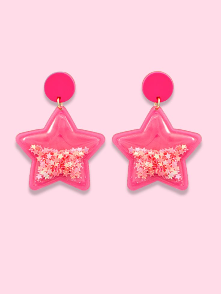 Star Jelly Pink Earrings | Sassy Shortcake Pink Star Earrings, Amber Aesthetic, Fandom Aesthetic, Sassy Shortcake, Diy Kandi Bracelets, Diy Kandi, Star Confetti, Preppy Jewelry, Star Clothing