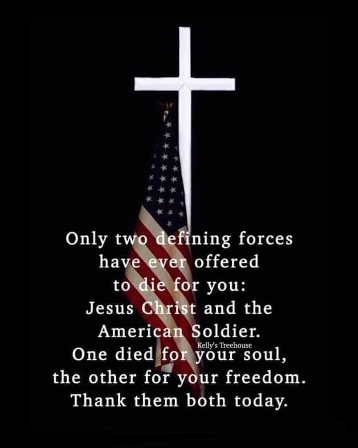 an american flag and a cross with the words, only two refining forces have ever offered to die for you