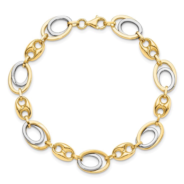 Leslie's 14k Two Tone Gold Polished Finish Fancy Link Bracelet Arm Bracelets, Gold Link Bracelet, Gold Link Chain, Link Chain Bracelet, Diamond Jewelry Designs, Gold Link, Fashion Weeks, Gold Polish, Bracelet Collection