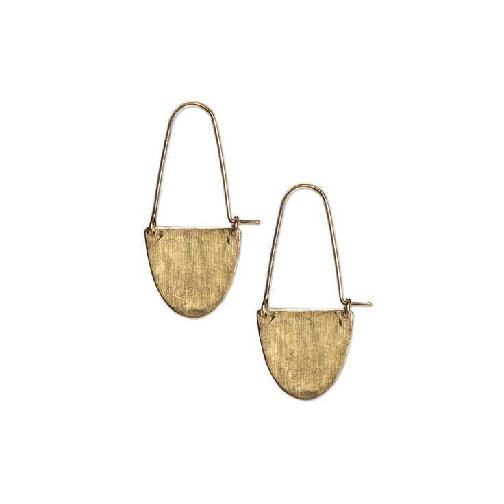 The Half Moon Hoop Earrings feature a hammered brass semi-circle that suspends delicately from 14K gold-fill wires Geode Jewelry, Half Moon Earrings, Contemporary Earrings, Alternative Metal, Hammered Brass, Streamlined Design, Creative Jewelry, Moon Earrings, Simple Earrings