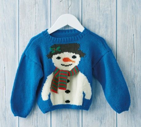 a blue sweater with a snowman on it