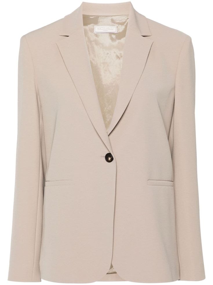 beige textured finish notched lapels long sleeves two side welt pockets full lining front button fastening Crepe Blazer, Blazer Beige, Yoko London, City Dress, Breasted Blazer, Summer Beach Wear, Black Blazers, Ski Wear, Blazers For Women