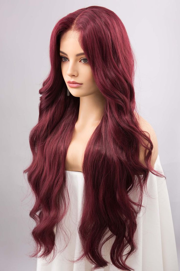 • Color: Burgundy Red • Texture: Wavy• Wig Type: Lace Front Wig• Length: About 30"�• Cap Size: 21"-22.5"• Parting: Fixed Middle Part• Material: Heat Resistant Fiber• Lace Type: Swiss Lace• Combs: 3 CombsDive into a captivating shade of Burgundy Red with this wig, reminiscent of a rich Wine color. Its wavy texture gracefully flows down to a considerable length of about 30", giving it a distinctive allure.The wig is thoughtfully constructed as a Lace Front Wig, with a Fixed Middle Part reinforced b Burgundy Red Wig, Ariel Cosplay, Red Texture, Mermaid Cosplay, Red Wig, Wig Lace Front, Shades Of Burgundy, Wavy Wig, Red Wigs