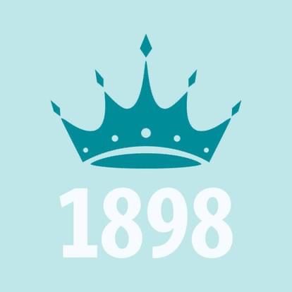 a blue and white logo with a crown on the bottom that says,'1989 '