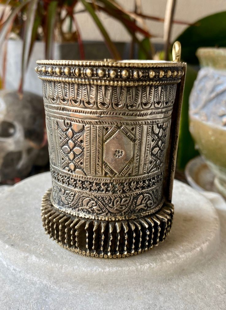 Amazing Old Berber Ornate Tribal Silver Heavy Vintate Antique Bracelet Weighs 170 grams Engraved Metal Bangle For Festivals, Unique Round Metal Cuff Bracelet, Ornate Bracelet Jewelry For Rituals, Ornate Bracelet For Rituals, Bohemian Tilla Bangle For Ceremonial Occasions, Silver Bohemian Brass Bangle, Silver Brass Bangle For Festival, Ornate Metal Bracelets For Festival, Unique Antique Finish Bangle Jewelry