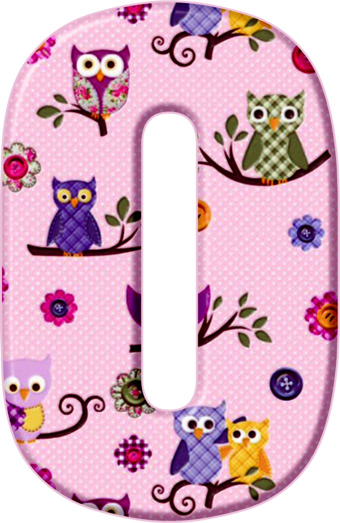 a pink letter with owls and flowers on it