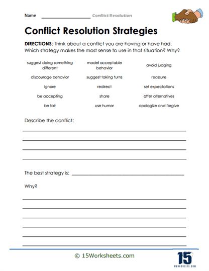 conflict resolution worksheet for students