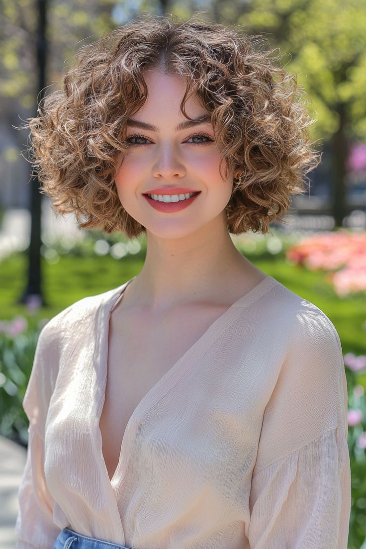 Embrace the beauty of short curly hairstyles for a vibrant, fresh look! This chic style highlights your natural curls, offering a playful, yet sophisticated vibe that suits any occasion. Whether you choose defined ringlets or soft waves, this cut frames your face beautifully, accentuating your features. Perfect for those ready to make a bold statement while keeping things stylishly effortless. Discover how short curls can elevate your overall aesthetic! Curly Short Hair Girl, Short Curly Hair With Highlights, Short Curly Pixie Hairstyles, Short Curly Hairstyles For Women, Curly Pixie Hairstyles, Short Curly Pixie, Natural Curly Hair Cuts, Hairstyle Examples, Short Curly Hairstyles