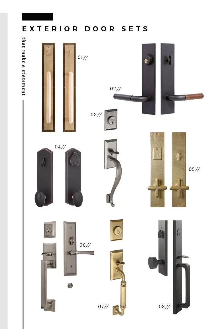 various types of door handles and knobs for doors with different styles, sizes and colors