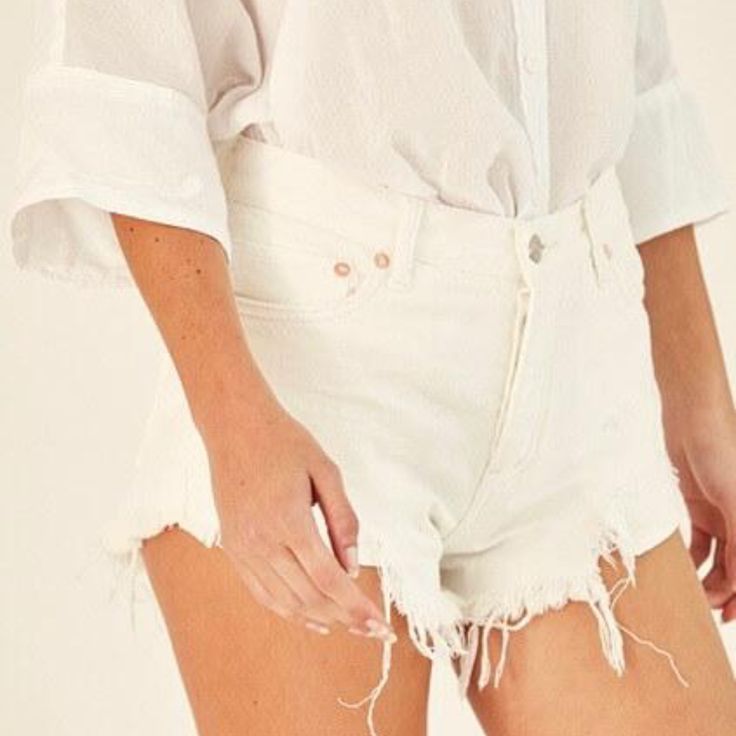 -New Free People Shorts (No Tags) -Denim White Shorts -Distressed Shorts Throughout -Women's Size 24 -Measurements In Photos -Content Tag Pictured -Please See Photos White Ripped Jeans For Summer, Distressed White Cotton Bottoms, White Ripped Relaxed Fit Bottoms, White Distressed Jeans For Summer, White Distressed Summer Jeans, White Distressed Mid-rise Bottoms, Distressed White Jeans For Summer, White Ripped Mid-rise Bottoms, White Distressed High Waist Bottoms