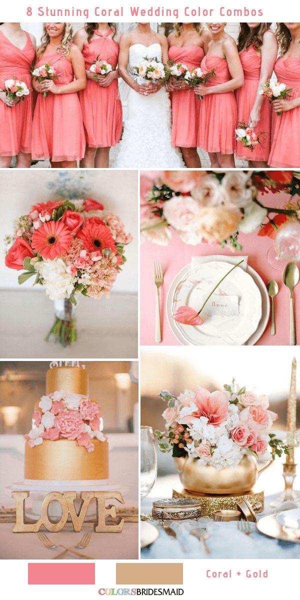 a collage of pink and gold wedding colors