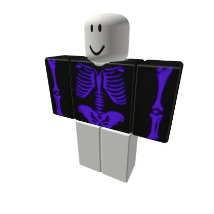 a person with a purple skeleton on their chest is standing in front of a white background