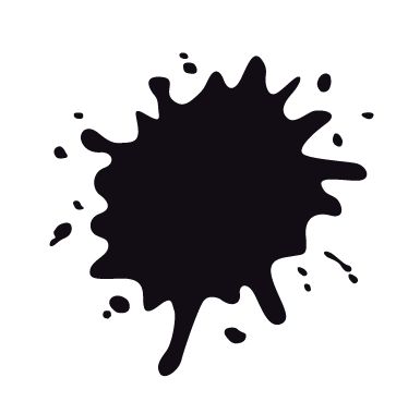 black ink splattered on white paper in the shape of a splash or blotch