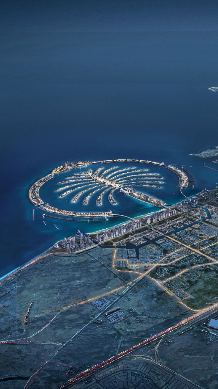 an aerial view of the palm island resort and marina in abura, united arab emirates