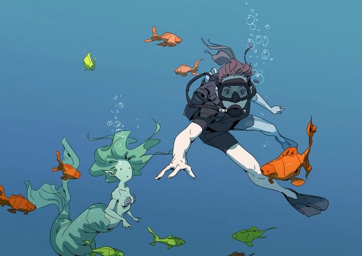 a woman scubas in the ocean surrounded by fish and seaweed, while wearing a diving suit