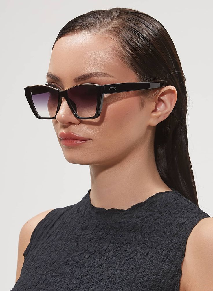 SQUARED CATEYE SUNGLASSES WITH OVERSIZED FIT IN BLACK PRODUCT DETAILS Bio Acetate Material Frame: Squared Cateye Color: Black with Metal Lining Lens: Gradient Smoke #CAT3 100% UV Protection Comes with a Soft Cream Vegan Case SIZE CM INCHES FRAME WIDTH 14.3 CM 5.6" FRAME HEIGHT 4.7 CM 1.8" LENS WIDTH 5.5 CM 2.1" LENS HEIGHT 4.5 CM 1.7" Sleek Black Square Frame Cat Eye Sunglasses, Black Rectangular Cat Eye Sunglasses With Gradient Lenses, Black Cat Eye Sunglasses With Square Frame For Summer, Black Cat Eye Sunglasses With Gradient Square Frame, Black Square Frame Cat Eye Sunglasses For Summer, Black Square Frame Cat Eye Sunglasses With Gradient Lenses, Summer Black Square Frame Cat Eye Sunglasses, Black Square Sunglasses With Gradient Lenses, Chic Black Square Sunglasses