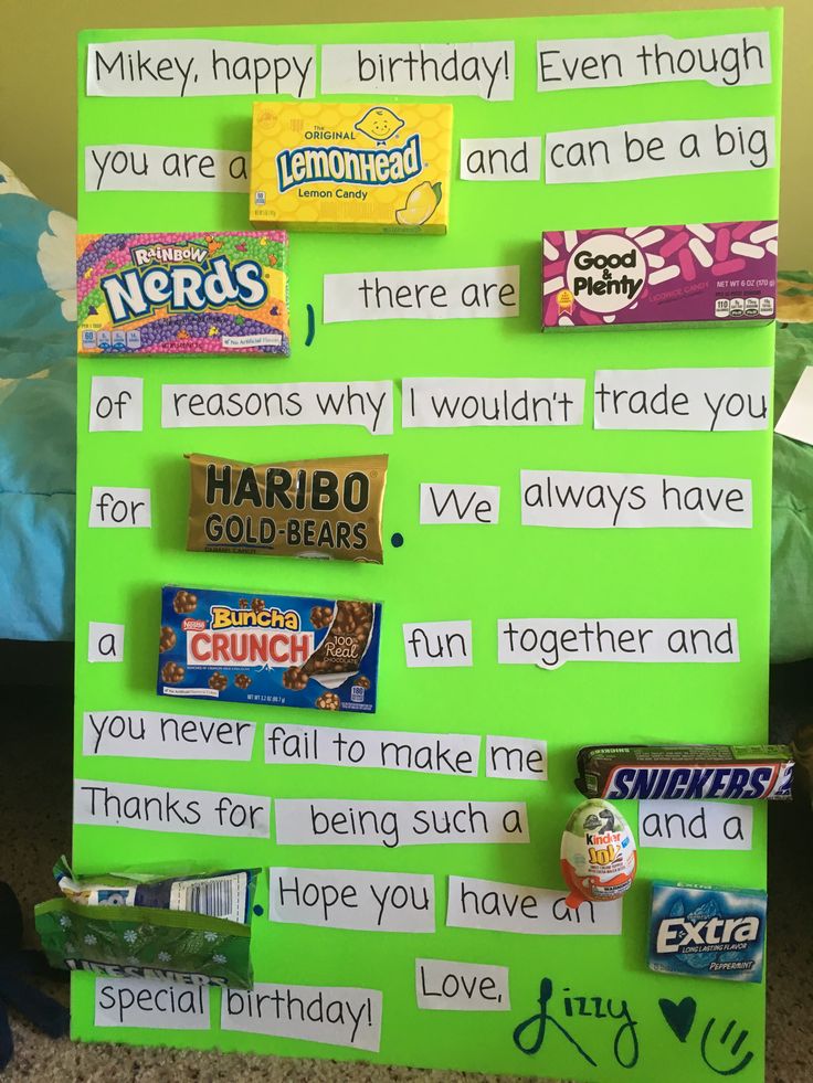 a bulletin board with candy bars on it