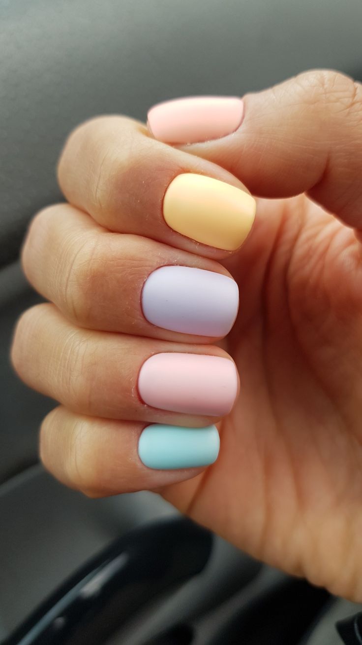 Manicure Ideas Pastel Colors, Nail Color Pastel, Springtime Nails Pastel Colors, Pastel Colorful Nails, Gel Nails Pastel Colors, Short Nails Pastel Colors, Light Pastel Nails, Pastel Gel Nails Short, Nail Pastel Colors