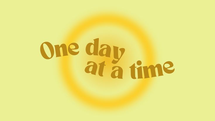 the words one day at a time are arranged in a circle on a yellow background