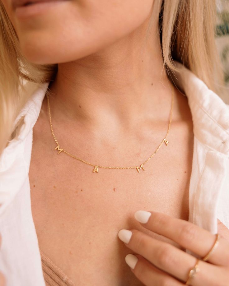 Add a personal touch and cherish the special moments with our Mama Necklace. A dainty letter necklace that can be worn alone or layered with any of our other dainty chain necklaces.Whether you're expecting, already have a little one, or know someone that's going to be, our Mama Necklace is the sweetest gift. Details: -Gold Filled, Sterling Silver -16" + 2" extender -Hypoallergenic, Tarnish Free, Waterproof Everyday Custom Name Necklaces, Dainty Everyday Initial Pendant Necklace, Dainty Everyday Initial Pendant Name Necklace, Everyday Initial Necklace With Adjustable Chain, Everyday Name Necklace, Dainty Initial Pendant Charm Necklace For Mother's Day, Dainty Mother's Day Initial Pendant Charm Necklace, Dainty Mother's Day Charm Necklace With Initial Pendant, Dainty Initial Necklace For Mom