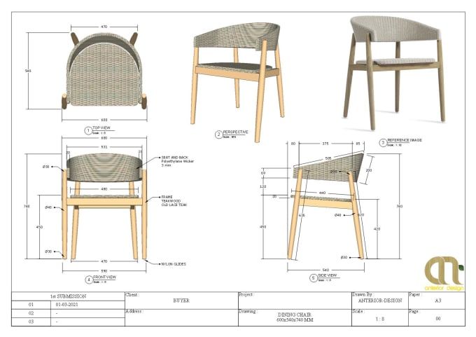 an image of some chairs with measurements for them to be made out of wood and wicker