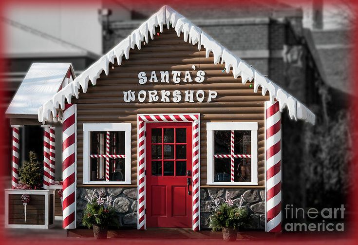 the santa's workshop is decorated with candy canes and snowflakes on its roof