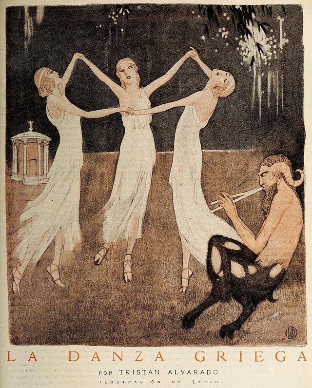 an advertisement for the ballet la danza criega with three women in white dresses