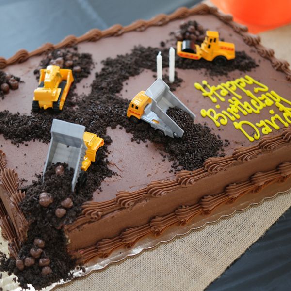 a birthday cake with construction themed frosting