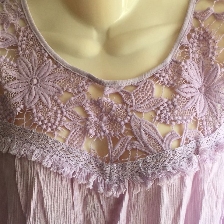 Nwt Beautiful Lavender Flower Embroidered Sleeveless Top With Fringe Trim. Wear It Scrunched Or Ironed, Great For Travel And Hot Summer Days! Lavender Tops, Fringe Trim, Lavender Flowers, Hot Summer, Embroidered Flowers, Sleeveless Top, Lavender, Trim, Womens Tops