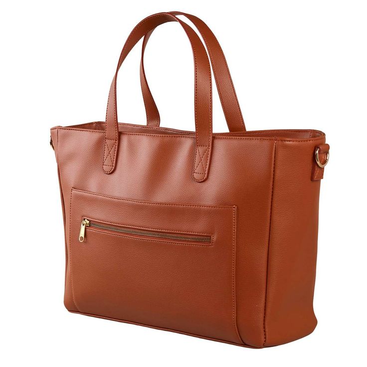 Camel Vegan Leather Work Bag | Erin Condren Trendy On-the-go Tote Laptop Bag, Brown Laptop Bag For Work With Zipper Closure, Brown Laptop Bag With Zipper For Work, Office Laptop Shoulder Bag With Zipper Closure, Modern Everyday Diaper Bag With Adjustable Strap, Modern Diaper Bag With Adjustable Strap For Daily Use, Versatile Everyday Bag With Laptop Sleeve, Trendy Satchel Diaper Bag For On-the-go, Trendy On-the-go Satchel Diaper Bag