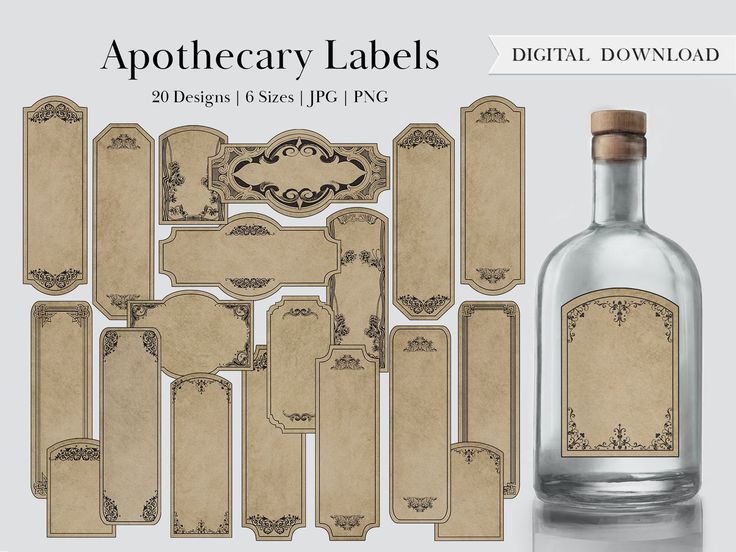 an old fashioned bottle with labels on the top and bottom, next to it's contents