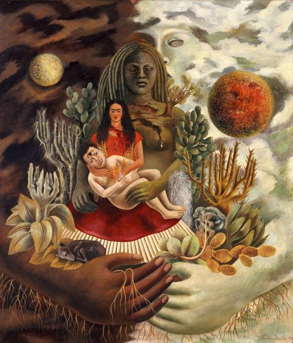 a painting of a woman holding a baby in her arms